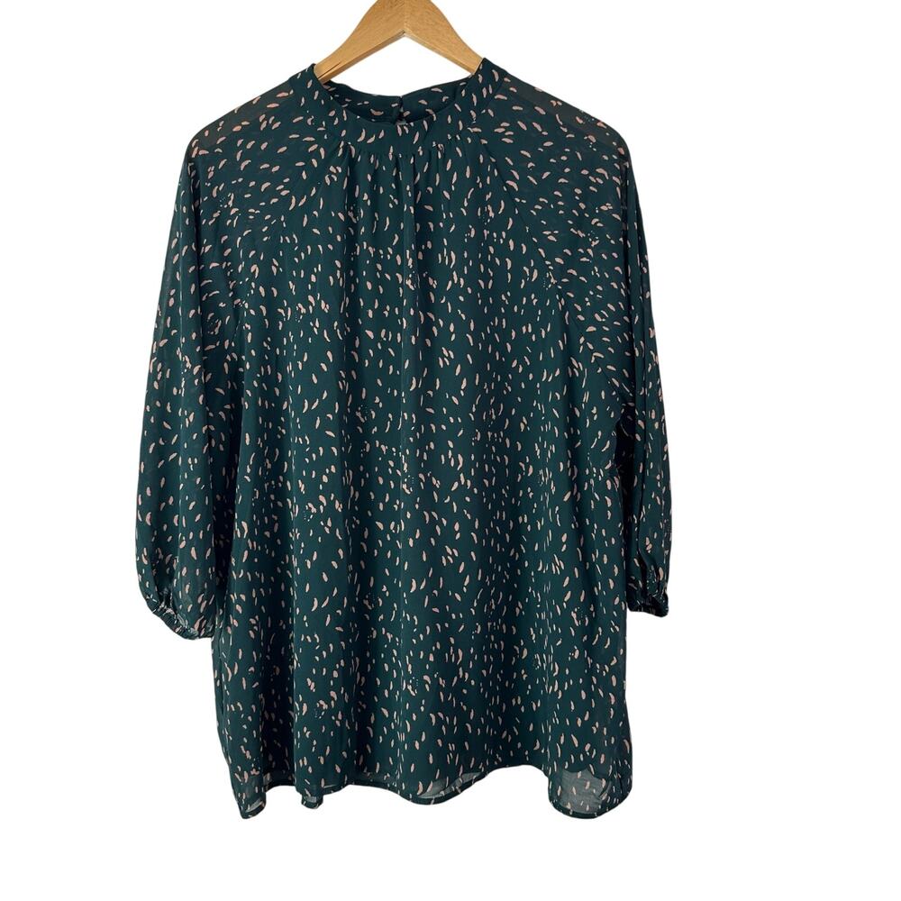 Papermoon Green 3/4 Sleeve‎ Sheer Lined Blouse Womens Size 1X Career Work Office